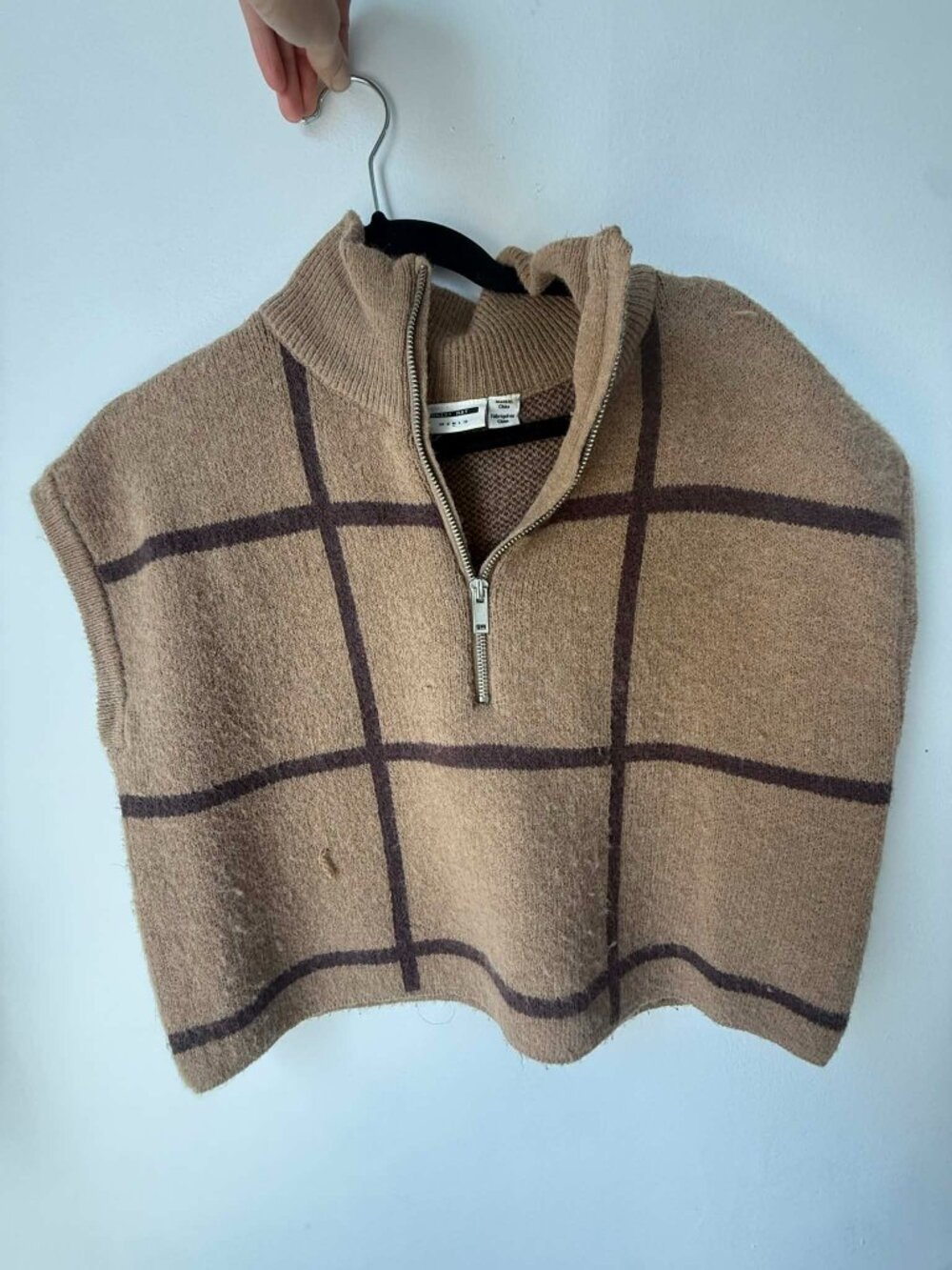 Camel Check Quarter-Zip Knit Vest - Picture 2 of 3